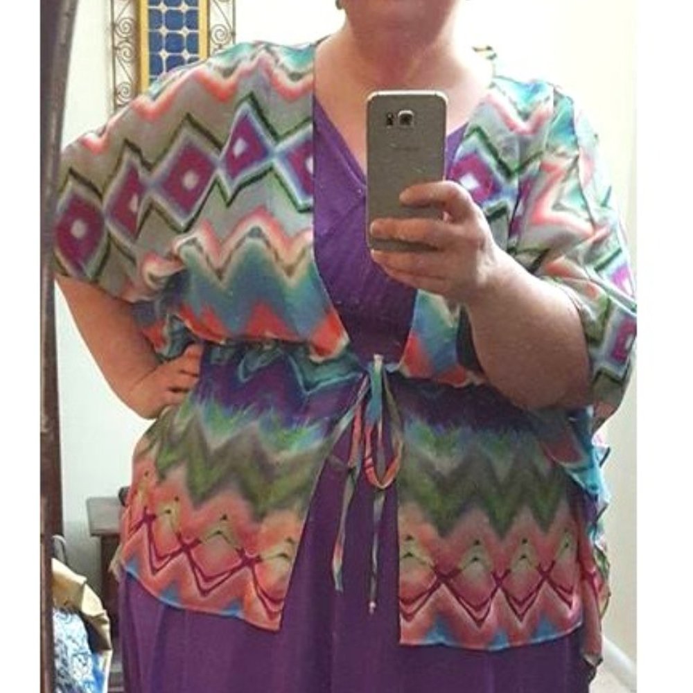 Lane Bryant Multicolor Sheer Chevron Kimono